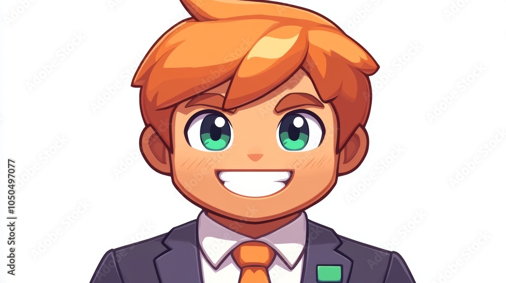 Cartoon Businessman with Orange Hair and Green Eyes Smiling Cartoon Businessman with Orange Hair and Green Eyes Smiling