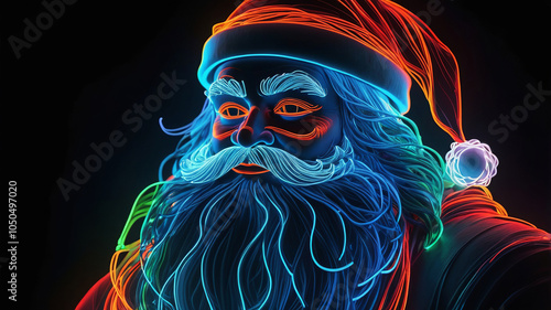 Colorful Neon Santa Claus Illustration