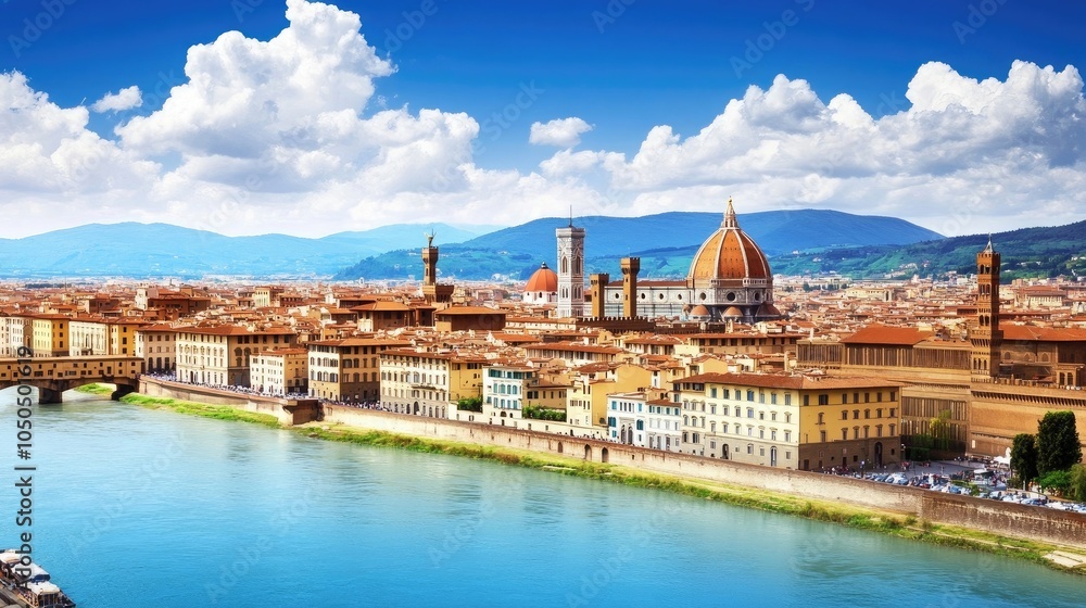 Obraz premium Scenic view of Florence's iconic skyline, highlighting its timeless architectural beauty