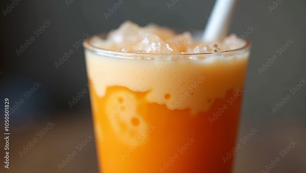 Refreshing Thai iced tea with vibrant layers and milk swirls Refreshing Thai iced tea with vibrant layers and milk swirls