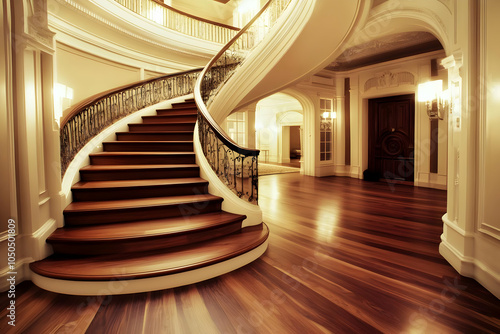 Neigbourhood Real Estate - Elegant interior featuring a grand staircase with ornate railings in a luxurious setting.