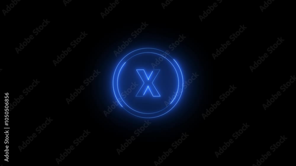 Neon button x icon glowing black background animation Neon button x icon glowing black background animation