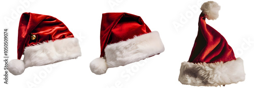Three Red Santa Hats Isolated in a Transparent Background 