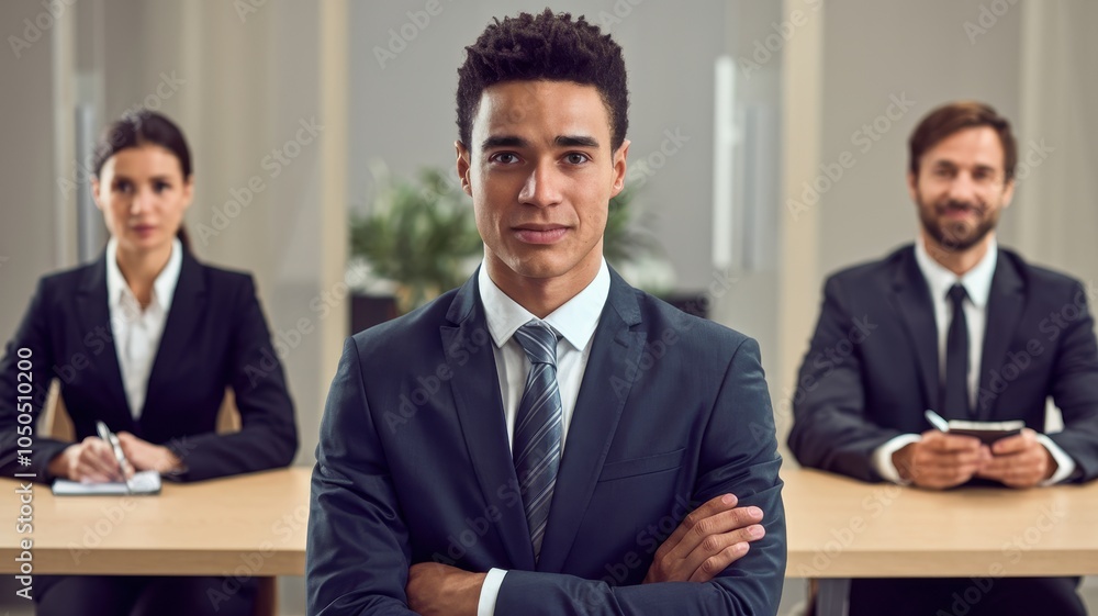 Confident Job Candidates in Formal Business Attire - Professional Interview Setting with Business Candidates Displaying Confidence and Leadership Qualities Confident Job Candidates in Formal Business Attire - Professional Interview Setting with Business Candidates Displaying Confidence and Leadership Qualities