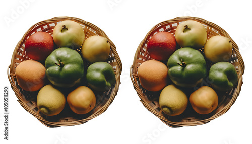 Two Set of Fruite that Full in the Basket from Top View is Isolated on the Transparent Background