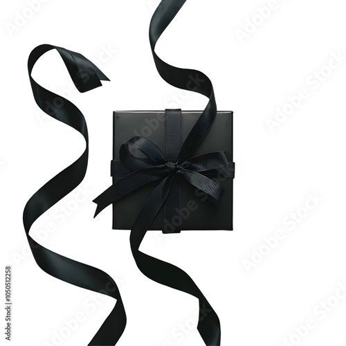 Black Color gift boxes with Black Ribbons, Isolated on the Transparent Background