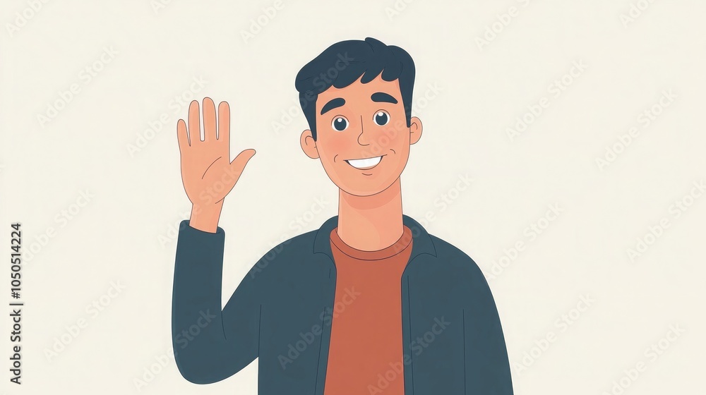 Cheerful young man waving and saluting with a smile, isolated on a neutral background Cheerful young man waving and saluting with a smile, isolated on a neutral background