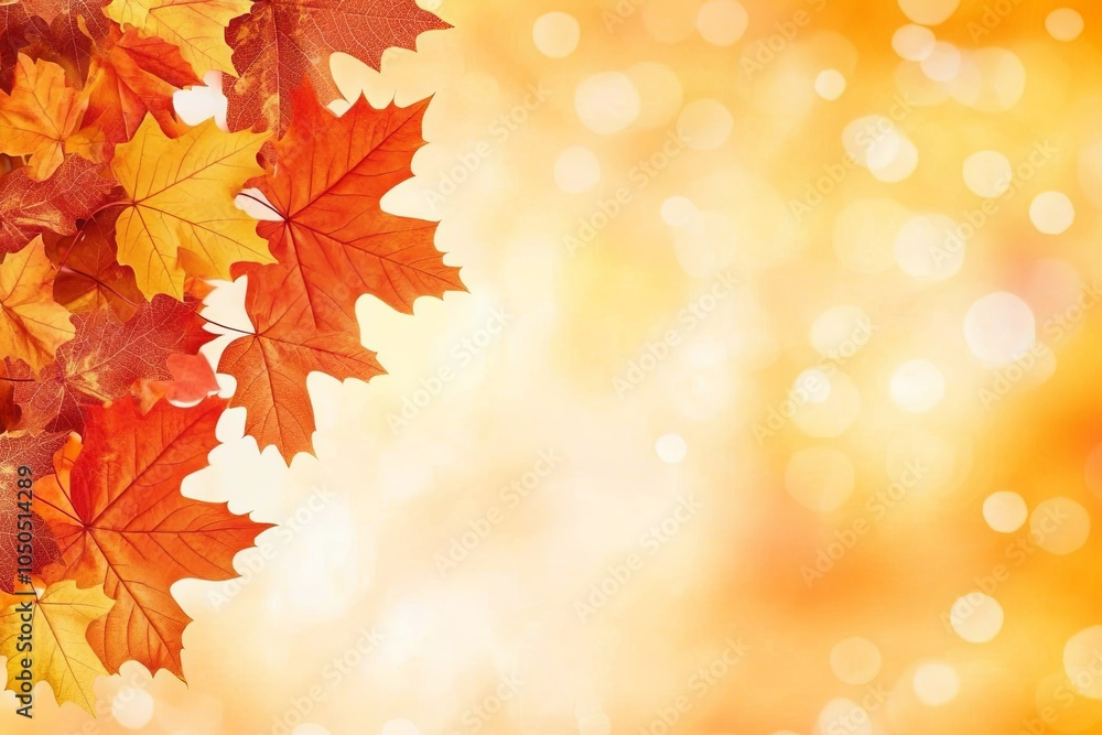 Fototapeta premium Vibrant red maple leaves glowing in autumn sunlight with a soft focus background