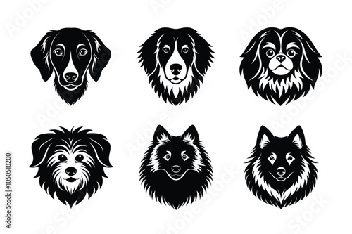 Breed of Dog head silhouette vector icon set