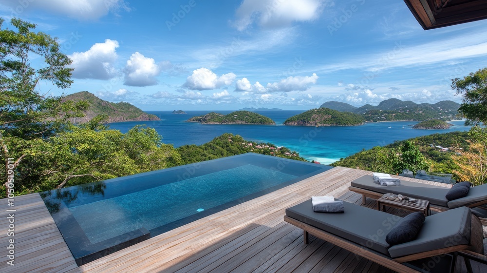 Fototapeta premium Scenic View of Infinity Pool Overlooking Ocean Landscape