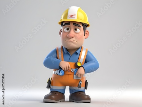 3d worker with helmet in a trouble