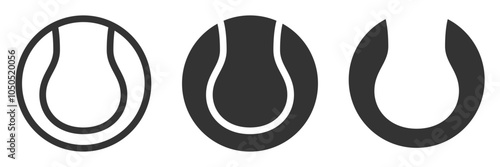 Vector icon set of tennis balls in three distinct styles, representing sports, recreation, and athletic activities. Ideal for fitness and leisure themes.