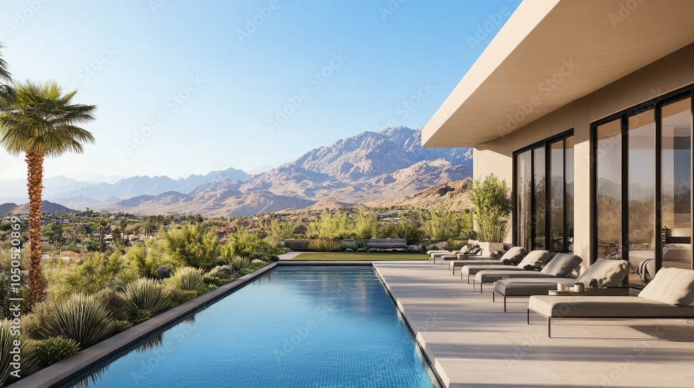 Fototapeta premium Modern villa with stunning mountain view and pool