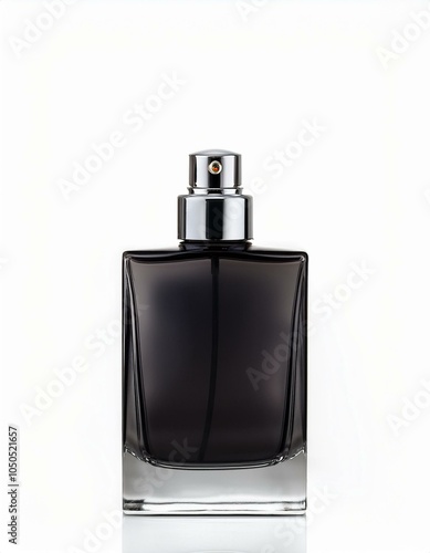 Black cologne bottle with silver top