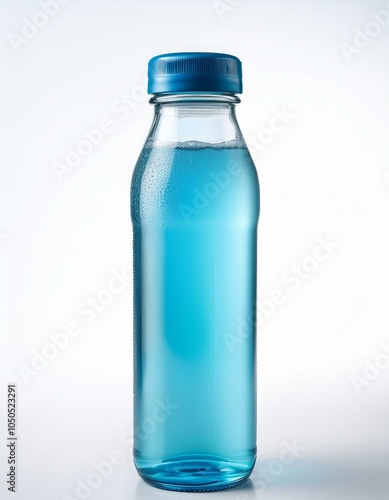 Glass bottle with blue liquid