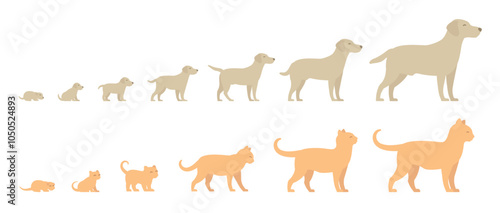 Dog and Cat Growth Stages - Simple Silhouette Vector Set