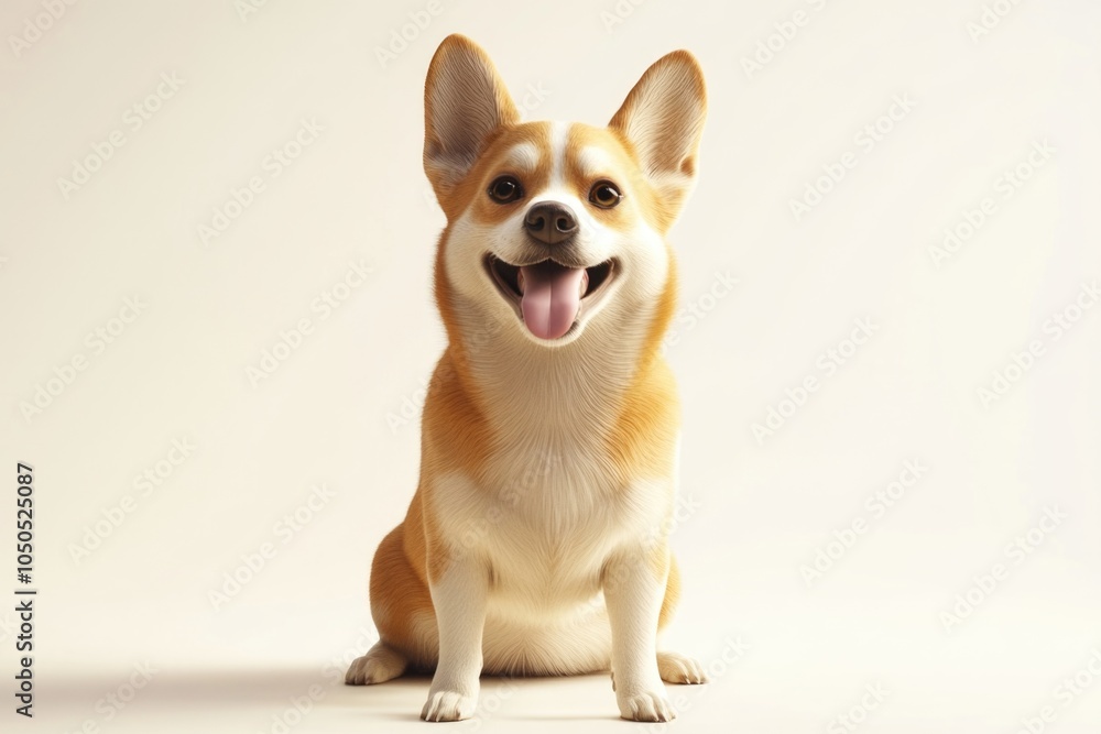 A brown and white dog is sitting on a white surface A brown and white dog is sitting on a white surface