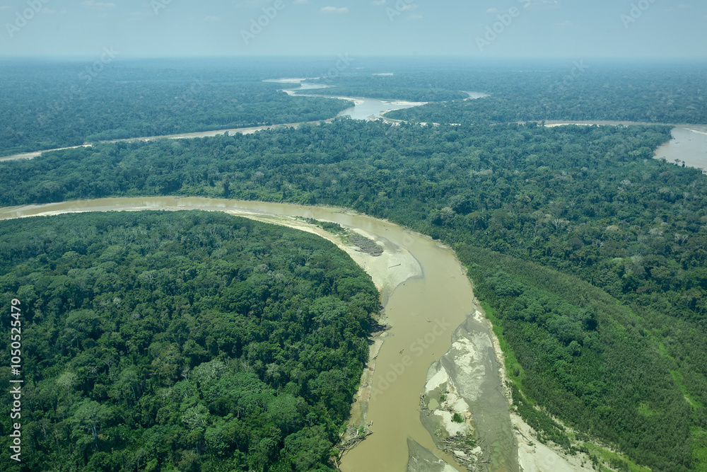 Fototapeta premium flying over manu river on Tambopata natural reserve. Madre de Dios Peru.