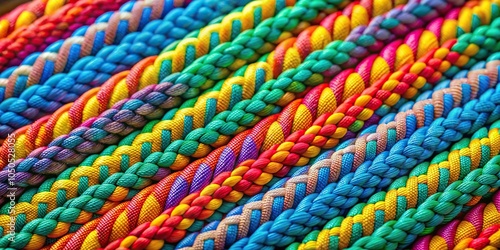 Extreme close-up chromatic cordage paracord background bursting with color