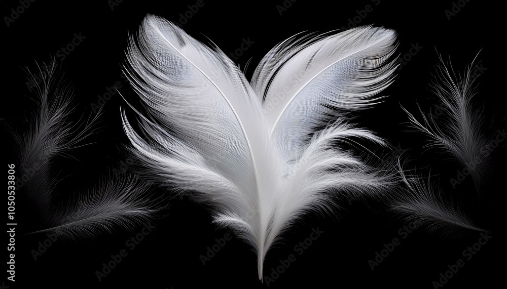 Fototapeta premium Elegant White Feathers Floating Gracefully on Black Background