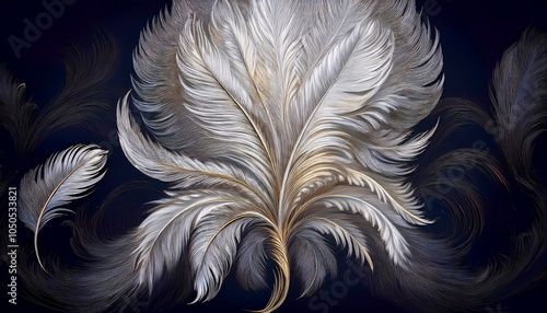 Elegant Abstract Feather Artwork on Dark Blue Background