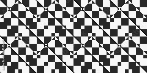 Geometric black and white checkerboard pattern. Diagonal chess pattern.