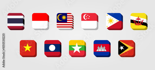 Free Download ASEAN Southeast Asia Nation Flag  3D Box Rounded Square Style State Country Thailand, Indonesia, Malaysia, Singapore, Philippines, Brunei Darussalam, Vietnam, Laos, Myanmar, Cambodia, Timor Leste - GFXLoad