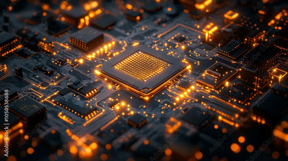 Futuristic Quantum Computer Qubit Processor with Glowing Circuits, Intelligent Computing Technology, High-Tech Digital Innovation at Night, Abstract Tech, Generative AI Futuristic Quantum Computer Qubit Processor with Glowing Circuits, Intelligent Computing Technology, High-Tech Digital Innovation at Night, Abstract Tech, Generative AI