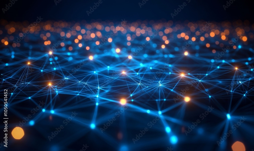 Futuristic High Tech Connectivity Network in Blue 3D Render with Glowing Data Points and Lines Depicting Digital Communication and Advanced Technology, Generative AI Futuristic High Tech Connectivity Network in Blue 3D Render with Glowing Data Points and Lines Depicting Digital Communication and Advanced Technology, Generative AI
