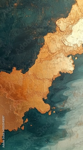 Wallpaper Mural Luxurious Teal and Orange Marbling with Gold Powder - Abstract Paint Swirls for Elegant Backgrounds and Designs, Generative AI Torontodigital.ca