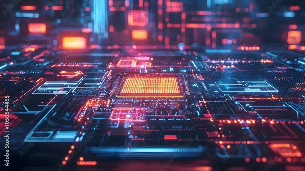 Obraz premium Abstract Double Exposure Art with Semiconductor Design