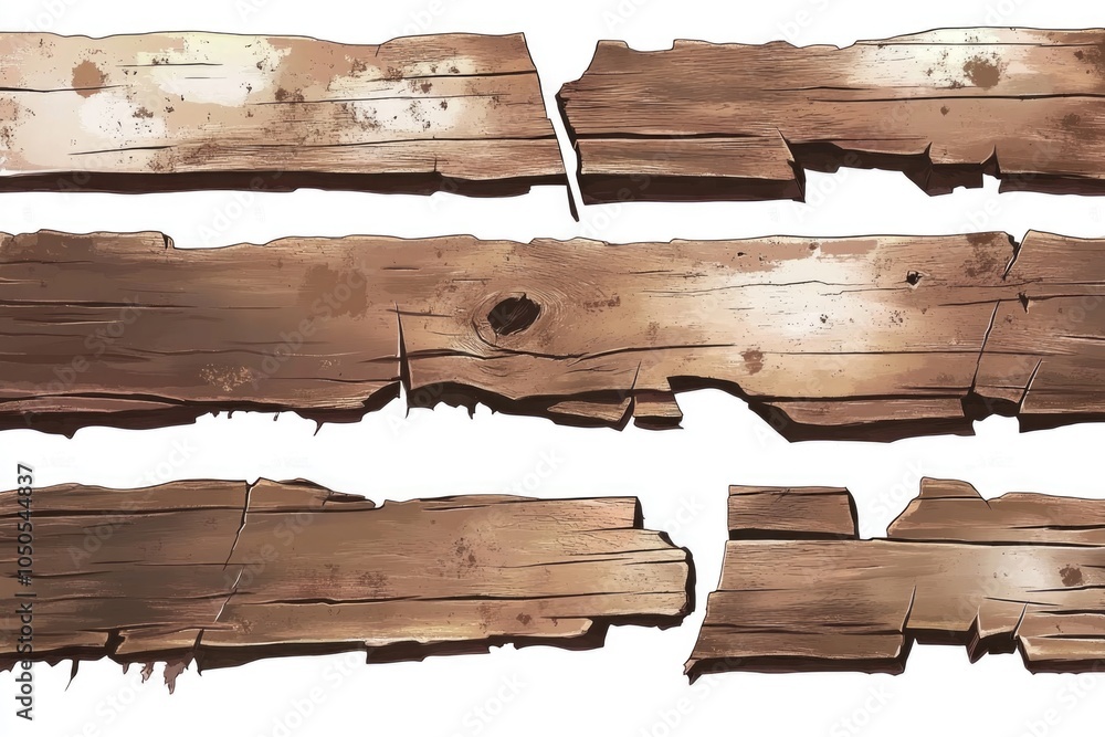Four wooden planks cut in half, potential use for DIY project or craft Four wooden planks cut in half, potential use for DIY project or craft