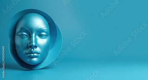 Metallic blue face mask on abstract background