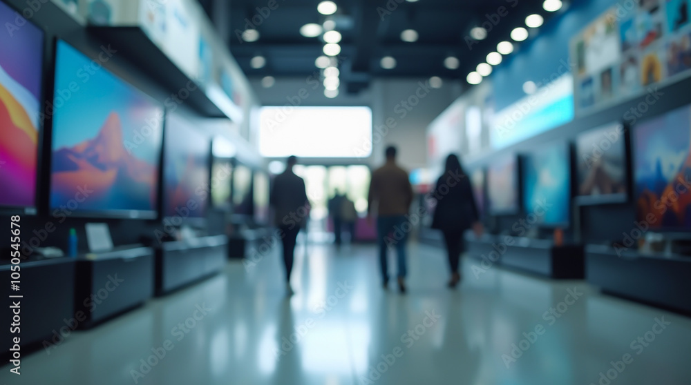 Fototapeta premium Inside a modern electronics store showcasing various TV models