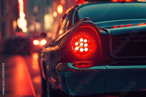 A close-up shot of a car on a city street, useful for automotive or urban themes photo