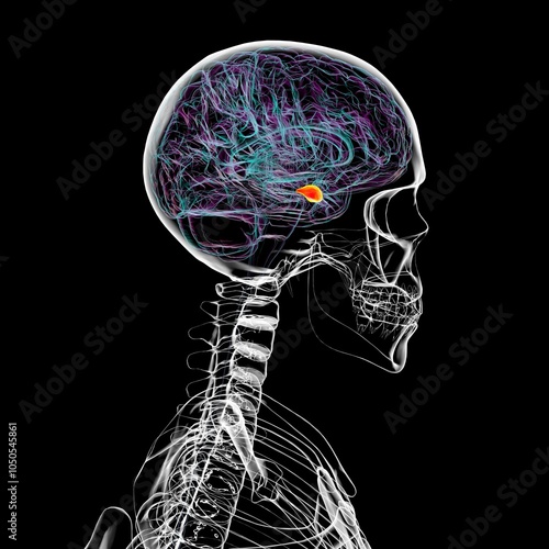 Human brain with the amygdala highlighted, 3D illustration photo