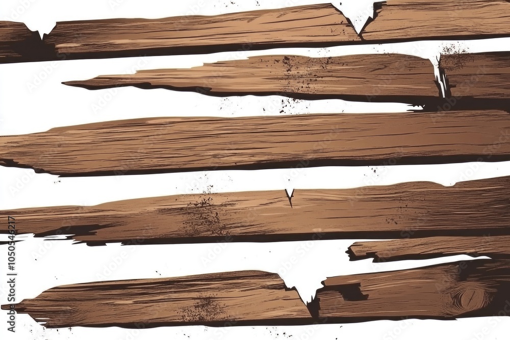 Set of four wooden planks with brown paint, suitable for decorative or functional use Set of four wooden planks with brown paint, suitable for decorative or functional use