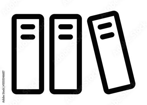 Simple vector icon of three vertical files or books, symbolizing archives, library, or document storage. Ideal for office and organization themes. Editable stroke.