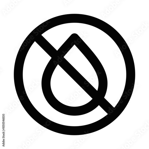 Vector icon of a water droplet crossed out, representing no water, drought, or dryness. Suitable for environment and restriction themes. Editable stroke.