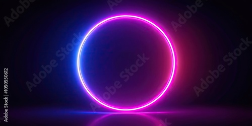 neon glowing circle reflected on dark background