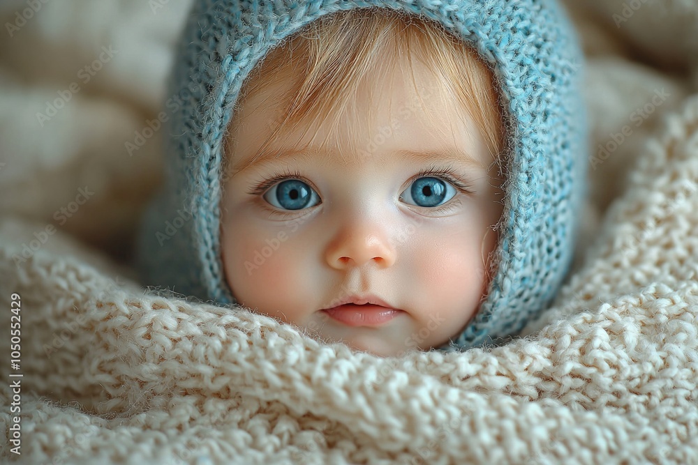 A happy baby peeking out from under a blanket, looking up with big, sparkling eyes, creating a moment of pure joy A happy baby peeking out from under a blanket, looking up with big, sparkling eyes, creating a moment of pure joy