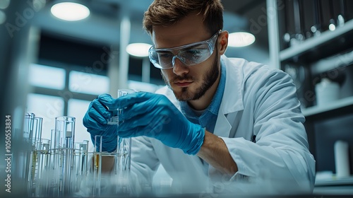 Technician Analyzing Fuel Components in Advanced Lab photo