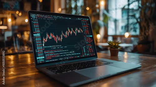 Laptop Screen Displaying Animated Market Charts