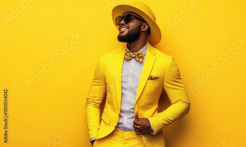Generative AI image of stylish man in sunny yellow fashion