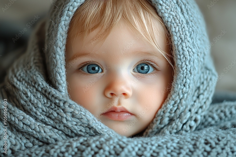 A beautiful baby nestled under a warm blanket, gazing out with bright eyes, creating a heartwarming scene A beautiful baby nestled under a warm blanket, gazing out with bright eyes, creating a heartwarming scene