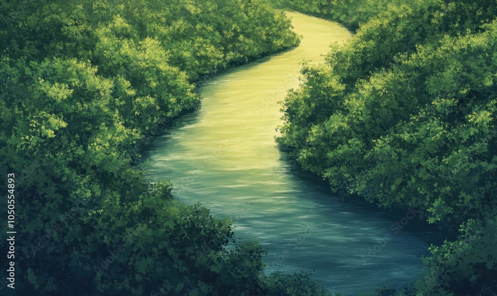 River meandering through green forest River meandering through green forest