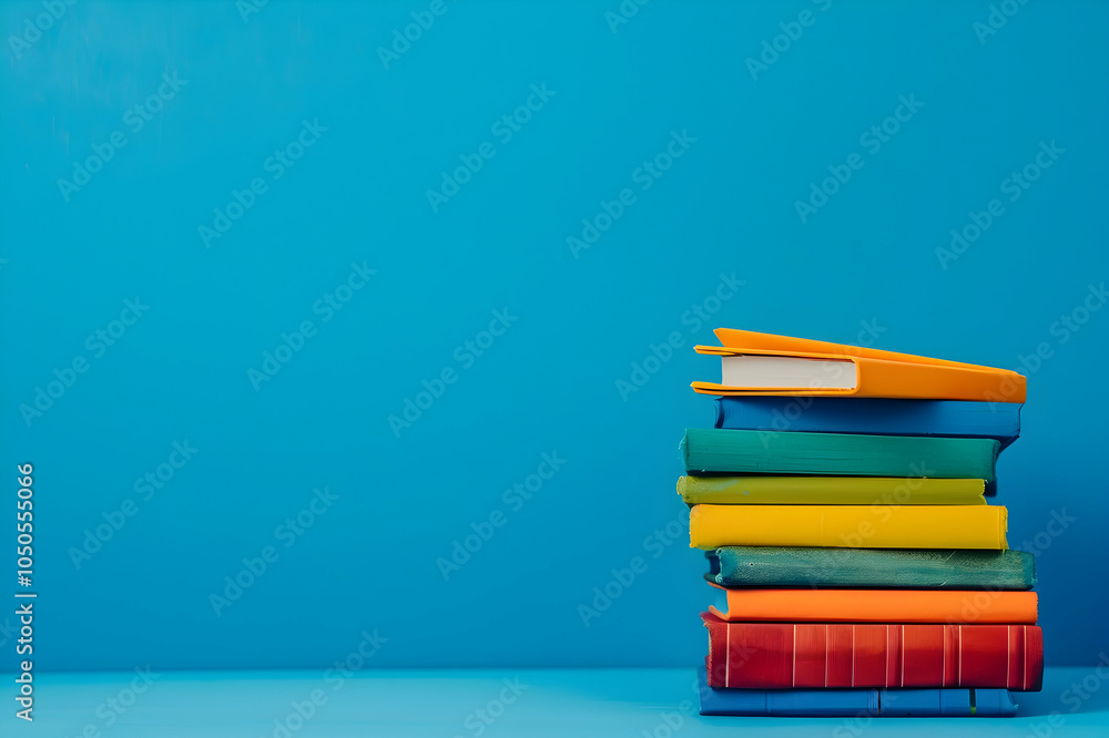 bright books on blue background with copy space bright books on blue background with copy space