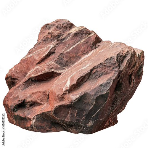 Red Boulder with Natural Veins and Textured Surface PNG Transparency.