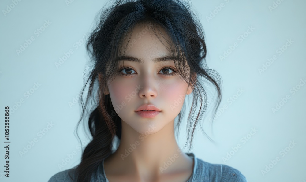 3D Portrait of Thoughtful Young Adult Asian Woman with Questioning Expression in Light Background, Generative AI 3D Portrait of Thoughtful Young Adult Asian Woman with Questioning Expression in Light Background, Generative AI