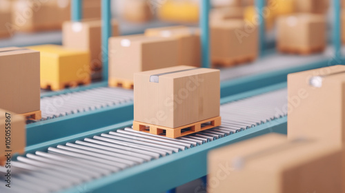 Efficient warehouse with conveyor belts transporting packages smoothly